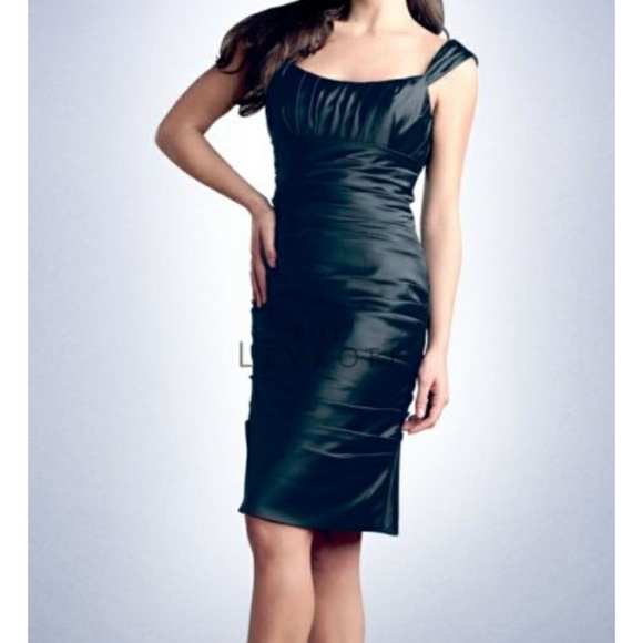 Bill Levkoff 372 Black Satin Sheath Dress Sleeveless - Picture 1 of 4